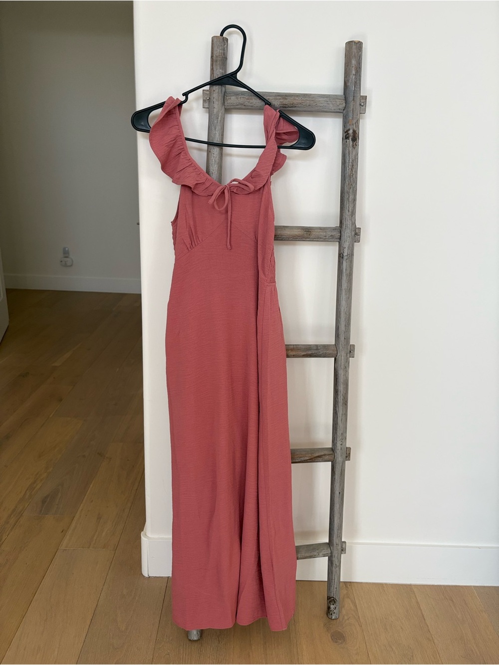 Monteau Dusty Rose Ruffle Tie-Neck Maxi Dress